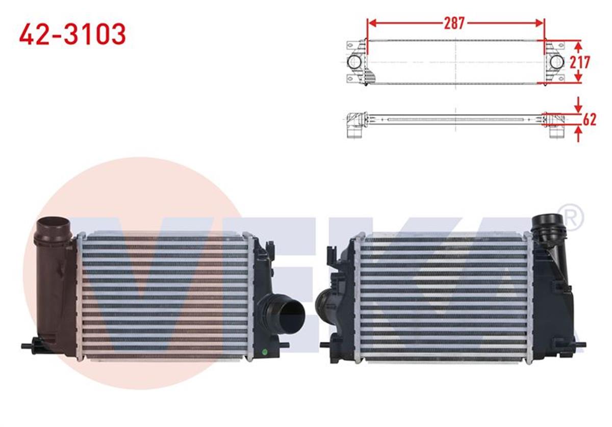 Veka 42-3103 TURBO RADYATORU (INTERCOOLER) RENAULT MEGANE IV 1.5 Dci, BluedCi- 2015- / TALISMAN 1.5 dCi 2015- / KADJAR 1.2 TCe, 1.5 BlueDci 2015- / NISSAN QASHQAI II (J11) 1.5 Dci 2013-