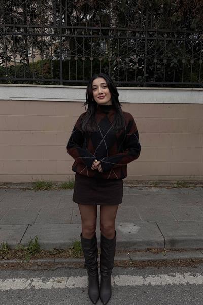 BALIKÇI YAKA BAKLAVA DESEN KAZAK-Kahve