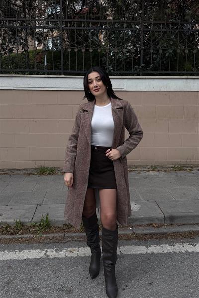 BALIKSIRTI KUŞAKLI KABAN-Kahve