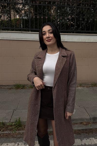 BALIKSIRTI KUŞAKLI KABAN-Kahve