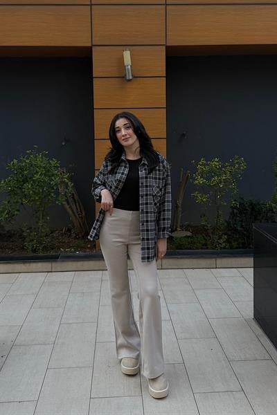 BELİ LASTİKLİ İSPANYOL PAÇA PANTOLON-Bej