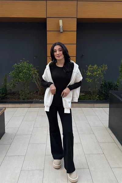 BELİ LASTİKLİ İSPANYOL PANTOLON-Siyah