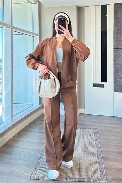 CEKETLİ SÜET TAKIM-kahve 