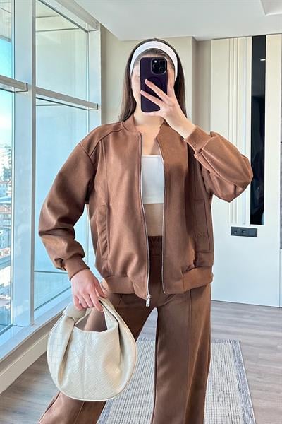 CEKETLİ SÜET TAKIM-kahve 