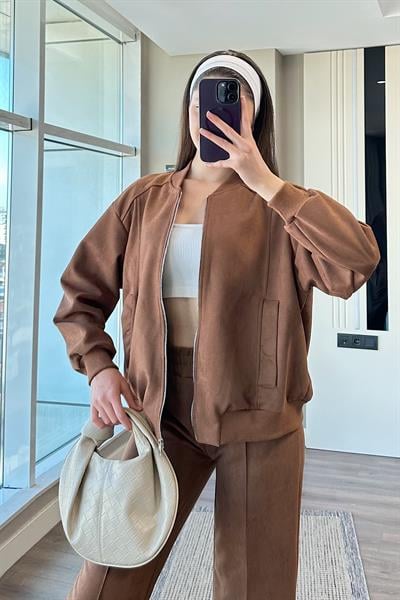 CEKETLİ SÜET TAKIM-kahve 