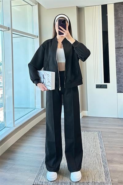 CEKETLİ SÜET TAKIM-Siyah