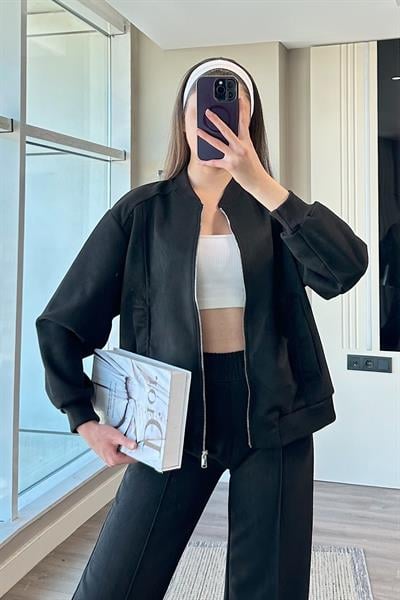 CEKETLİ SÜET TAKIM-Siyah