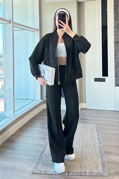 CEKETLİ SÜET TAKIM-Siyah