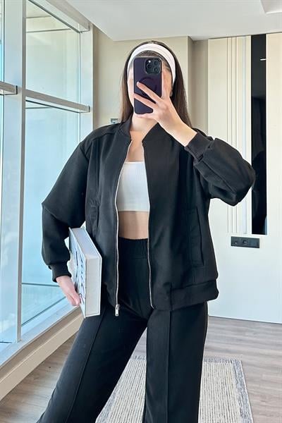 CEKETLİ SÜET TAKIM-Siyah