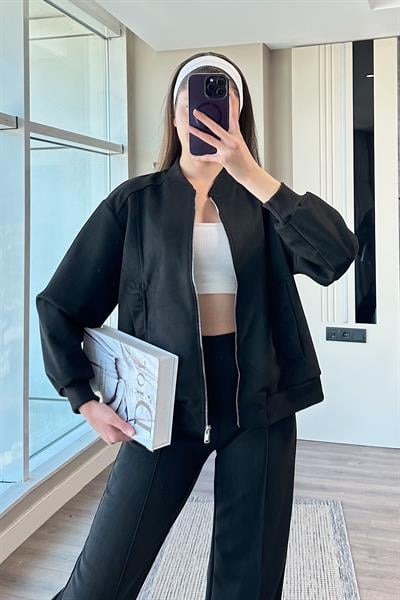 CEKETLİ SÜET TAKIM-Siyah