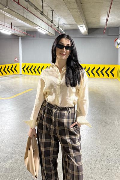 CEPLİ EKOSE PANTOLON-Kahve