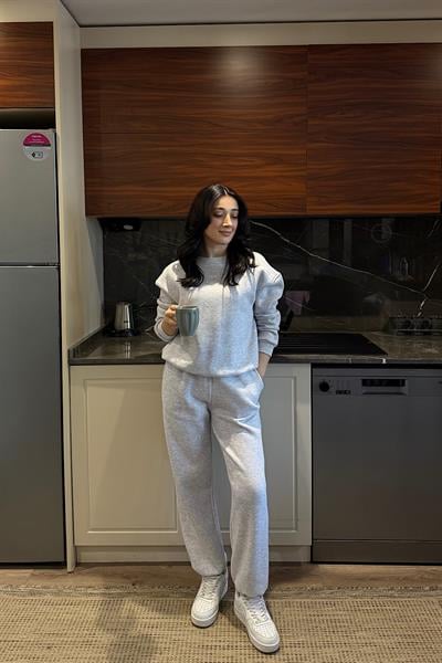 COZY ÜÇ İPLİK ŞARDONLU TAKIM-Gri