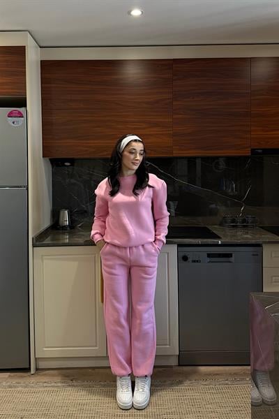 COZY ÜÇ İPLİK ŞARDONLU TAKIM-Pembe