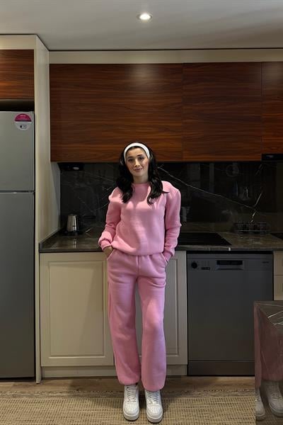 COZY ÜÇ İPLİK ŞARDONLU TAKIM-Pembe