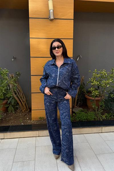 DESENLİ DENİM TAKIM-Mavi