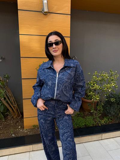 DESENLİ DENİM TAKIM-Mavi