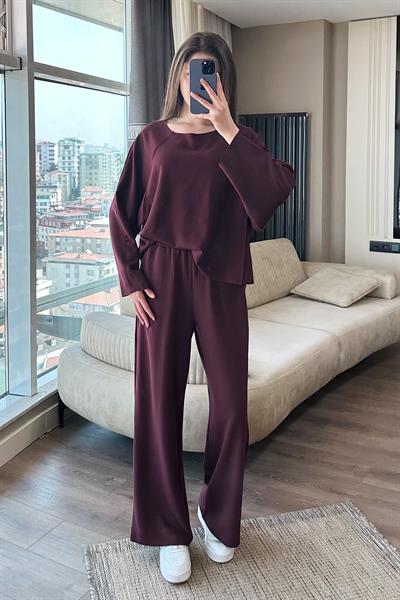 DÖKÜMLÜ BLUZ MODAL TAKIM-Bordo