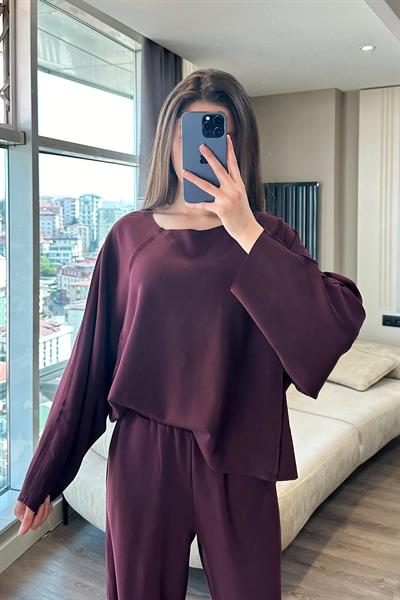 DÖKÜMLÜ BLUZ MODAL TAKIM-Bordo