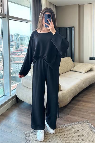 DÖKÜMLÜ BLUZ MODAL TAKIM-siyah