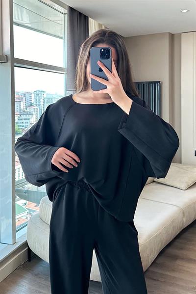 DÖKÜMLÜ BLUZ MODAL TAKIM-siyah