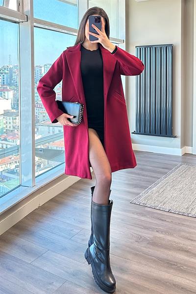 DÜĞMELİ KAŞE KABAN-Bordo