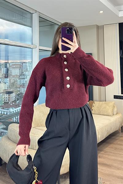 DÜĞMELİ TRİKO KAZAK-Bordo