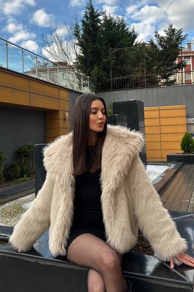 ELAN YAKALI KÜRK-Ekru