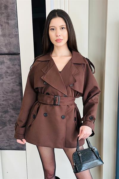 ELZEY EKOSE ASTARLI TRENCH-Kahve 