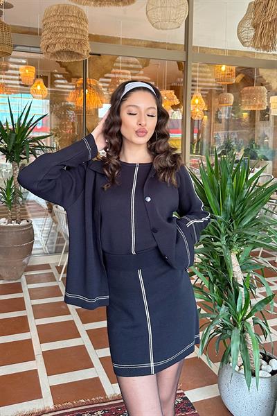 ENORA ÇİZGİLİ ÜÇLÜ TRİKO TAKIM - LACİVERT