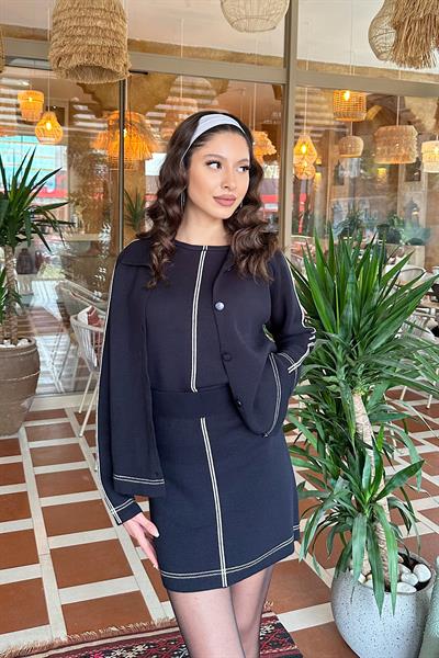 ENORA ÇİZGİLİ ÜÇLÜ TRİKO TAKIM - LACİVERT