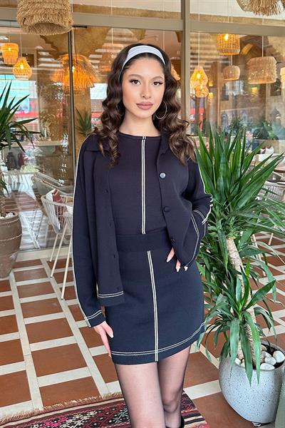 ENORA ÇİZGİLİ ÜÇLÜ TRİKO TAKIM - LACİVERT