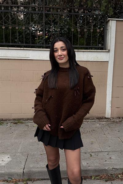 FİYONKLU TRİKO KAZAK-Kahve