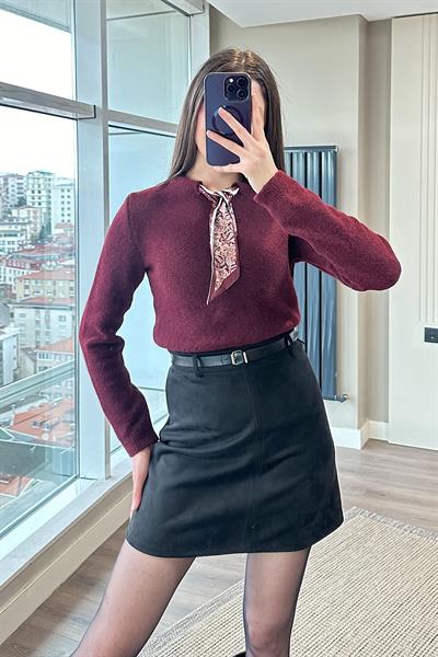 FLARLI YUMUŞAK DOKULU KAZAK-Bordo 