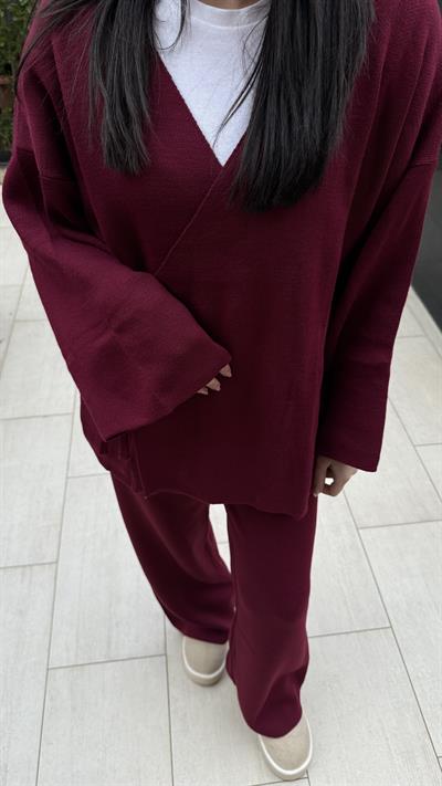 GENİŞ KOL KİMONO TRİKO TAKIM-Bordo