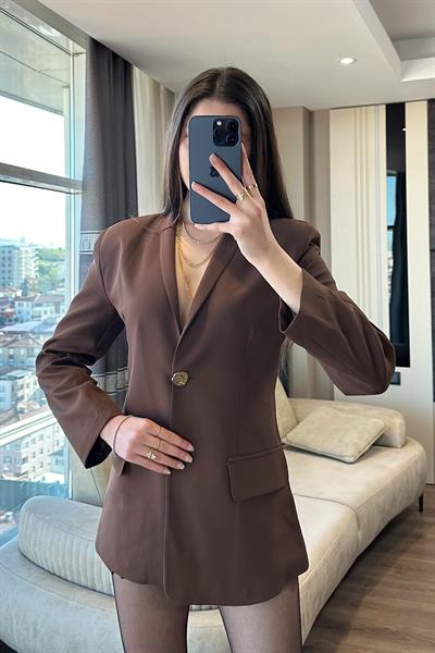 GOLD DÜĞMELİ BLAZER CEKET-Kahve 