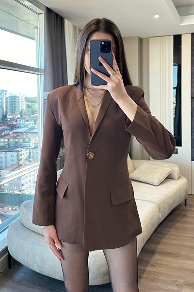 GOLD DÜĞMELİ BLAZER CEKET-Kahve 