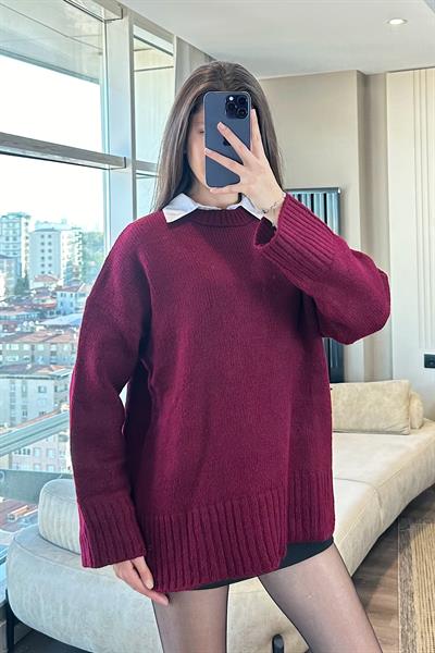 HOLA OVERSİZE KAZAK-Bordo