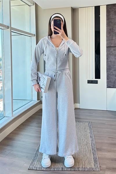 KAPŞONLU İKİLİ TAKIM-Gri