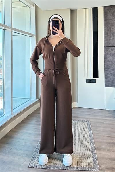 KAPŞONLU İKİLİ TAKIM-Kahve