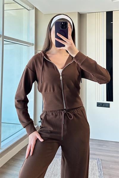 KAPŞONLU İKİLİ TAKIM-Kahve