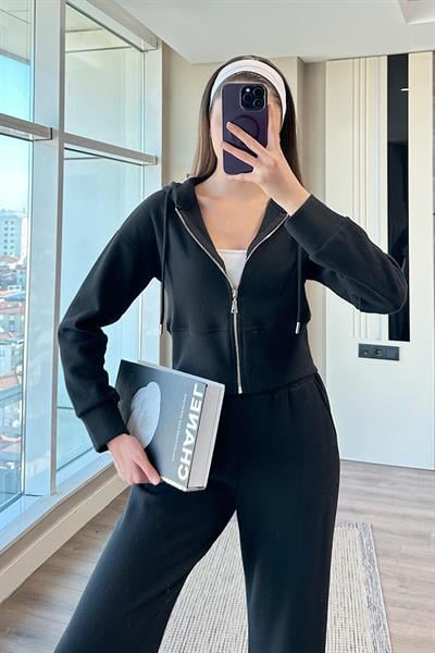 KAPŞONLU İKİLİ TAKIM-Siyah