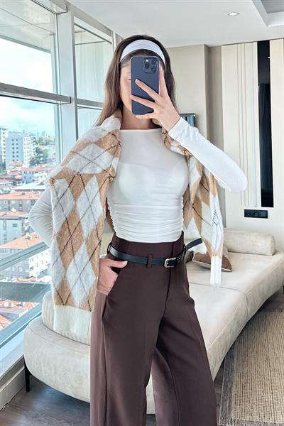 KEMERLİ DOUBLE PAÇA PANTOLON-kahve 
