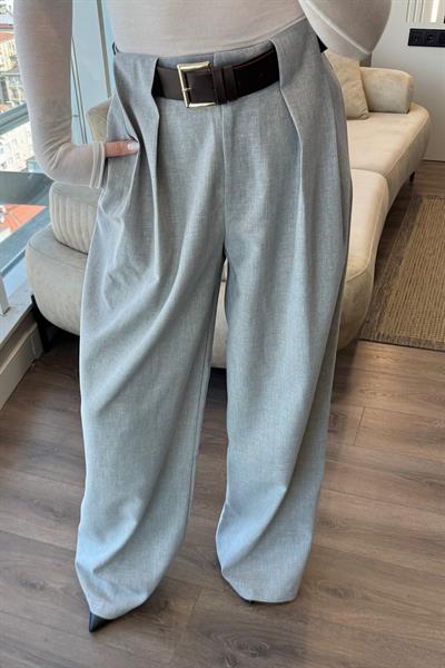 KEMERLİ PALAZZO PANTOLON-Gri