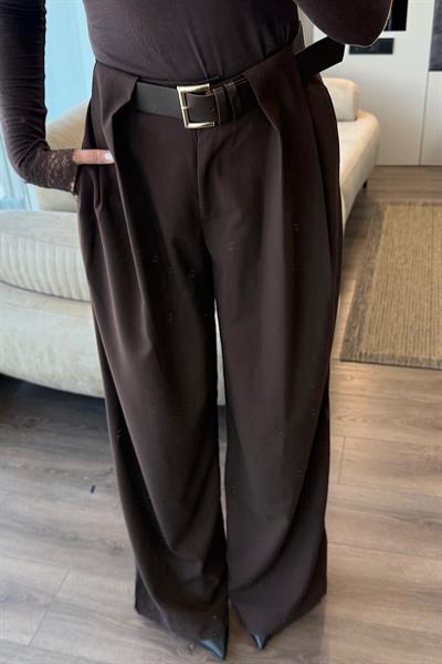 KEMERLİ PALAZZO PANTOLON-kahve