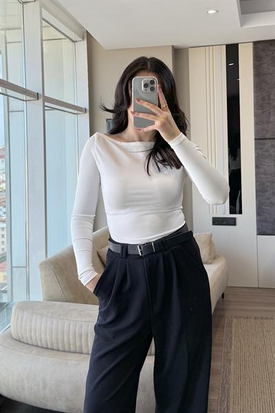 KEMERLİ PALAZZO PANTOLON-Lacivert