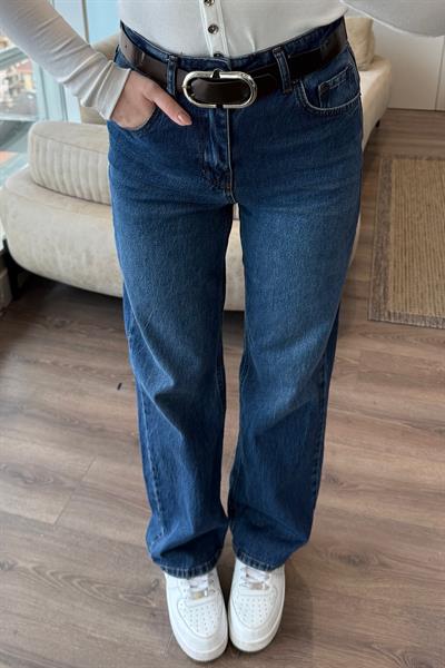 KEMERLİ PALAZZO PANTOLON-Mavi