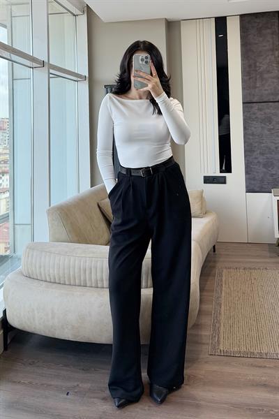 KEMERLİ PALAZZO PANTOLON-siyah