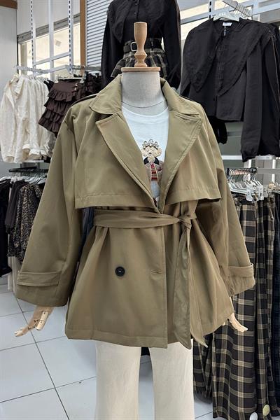 KUŞAKLI KISA TRENCH-Yeşil