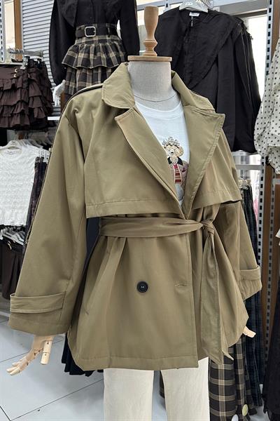KUŞAKLI KISA TRENCH-Yeşil