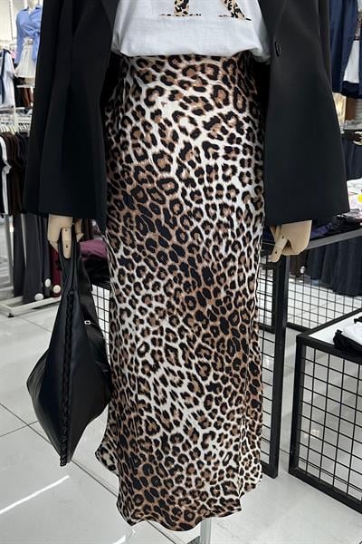 LEOPAR DESEN SATEN ETEK-Kahve